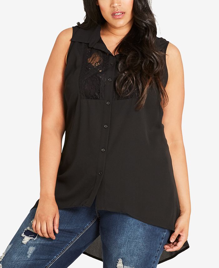 City Chic Trendy Plus Size Lace-Front High-Low Top - Macy's