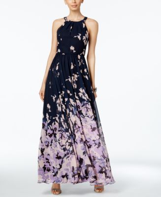 Betsy & Adam Printed Halter Gown - Macy's