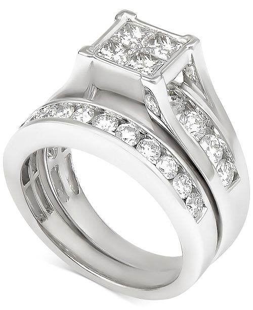 Macy&#39;s Diamond Quad Bridal Set (2 ct. t.w.) in 14k White Gold & Reviews - Rings - Jewelry ...