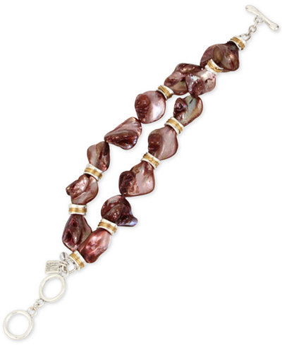 Robert Lee Morris Soho Silver-Tone Red Mother-of-Pearl Stone Double-Row Toggle Bracelet