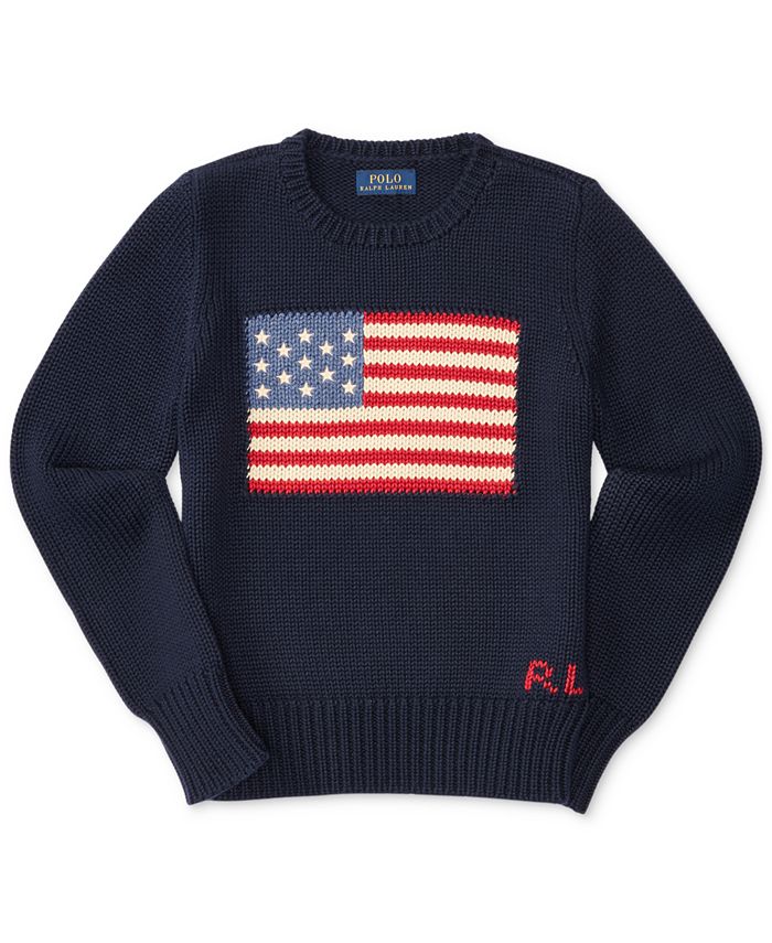 Polo Ralph Lauren Big Girls American Flag Knit Cotton Sweater - Macy's