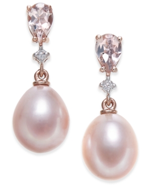 image of Pink Cultured Freshwater Pearl (8-1/2mm), Morganite (3/4 ct. t.w.) and Diamond Accent Drop Earrings in 14k Rose Gold