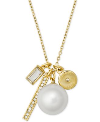 Michael Kors - Gold-Tone Crystal & Imitation Pearl Multi-Charm Pendant Necklace
