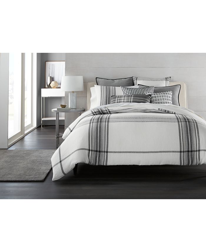 Hotel Collection CLOSEOUT! Linen Plaid King Duvet Cover, Created for Macy's Macy's