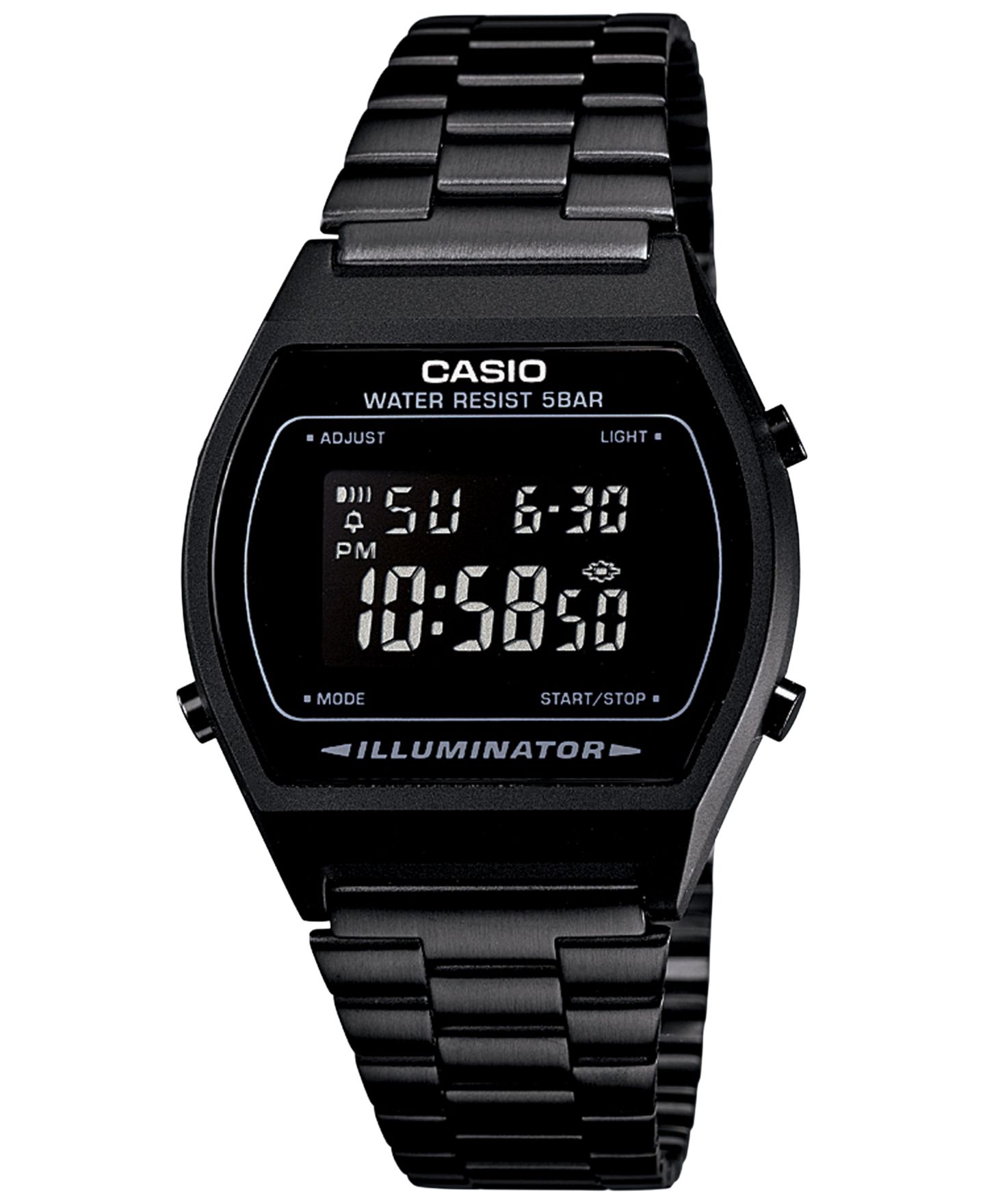 Мужские часы Casio Digital Vintage Black Stainless Steel Bracelet Watch 39x39mm B640WB-1BMV — фото 1