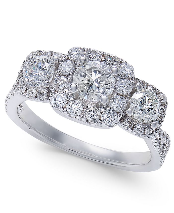 Macy's Diamond Trinity Halo Cluster Engagement Ring (1-1/2 ct. t.w.) in ...