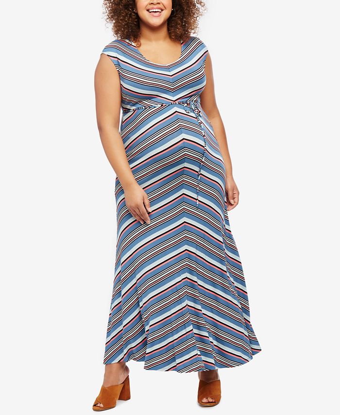 Jessica Simpson Maternity Plus Size Striped Maxi Dress - Macy's