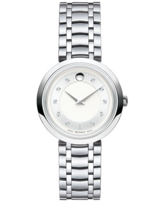 Movado - Women's Swiss 1881 Quartz Diamond-Accent Stainless Steel Bracelet Watch 28mm 0607097