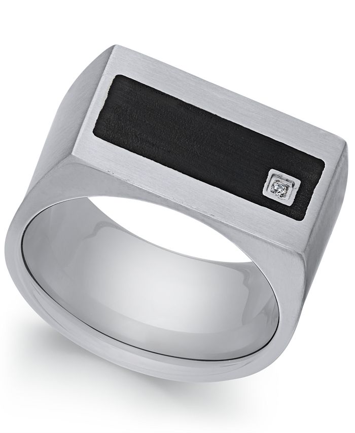 Sutton by Rhona Sutton - Men's Stainless Steel Cubic Zirconia and Black Enamel Ring