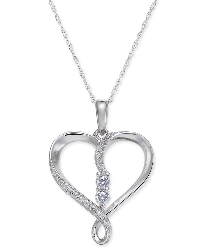 Macy's Diamond Heart Twist Pendant Necklace (1/4 ct. t.w.) in 14k White ...