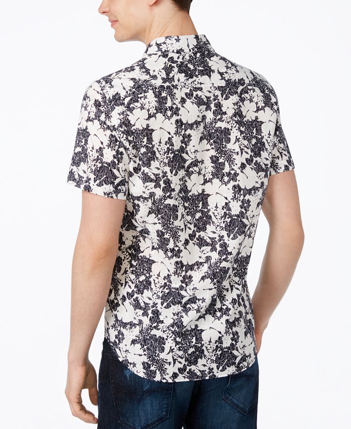 GUESS Men's Two Tone Leaf Print Shirt - Macy's