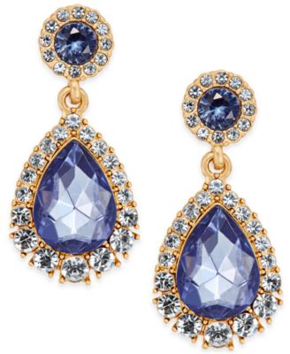 Charter Club - Gold-Tone Crystal & Purple Stone Drop Earrings