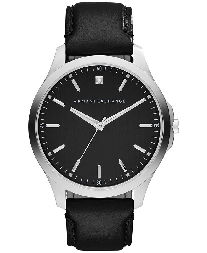 Armani Exchange AX Men's DiamondAccent Black Leather Strap Watch 46mm