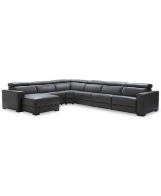 Nevio 6-pc Leather Sectional Sofa with Chaise, 3 Power Recliners and Articulating Headrests, Created for Macy's