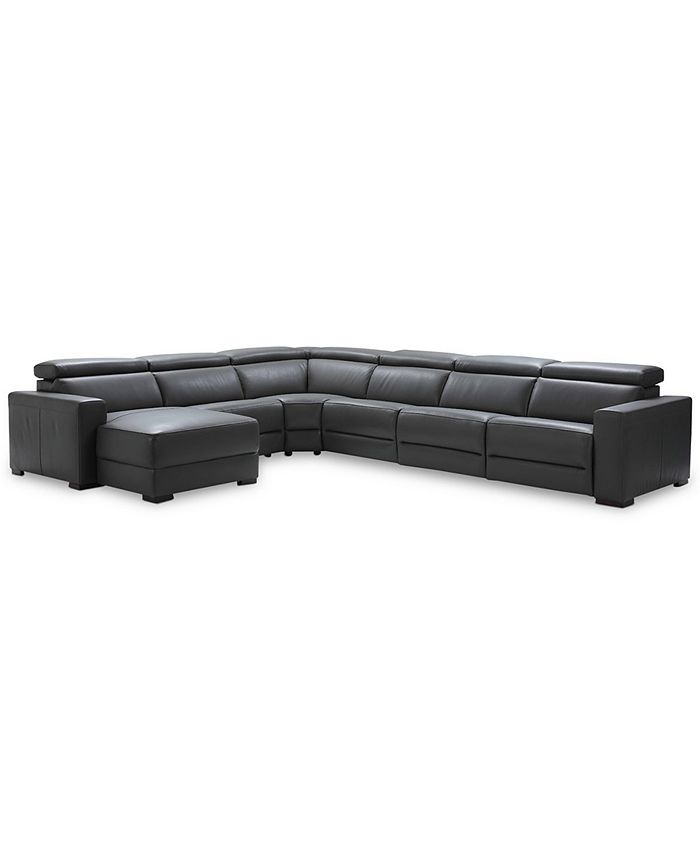 Furniture Nevio 6 Pc Leather Sectional, Power Leather Sofa