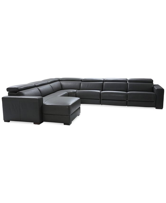 Furniture Nevio 6pc Leather Sectional Sofa with Chaise, 1 Power