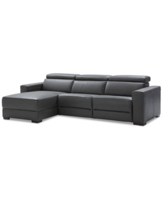 Nevio 3-pc Leather Sectional Sofa with Chaise, 1 Power Recliner and Articulating Headrests, Created for Macy's