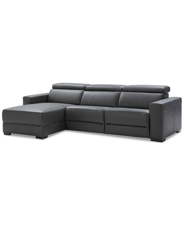 Furniture Nevio 3pc Leather Sectional Sofa with Chaise, 1 Power