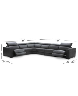 Nevio 6-pc Leather "L" Shaped Sectional Sofa with 2 Power Recliners and Articulating Headrests, Created for Macy's