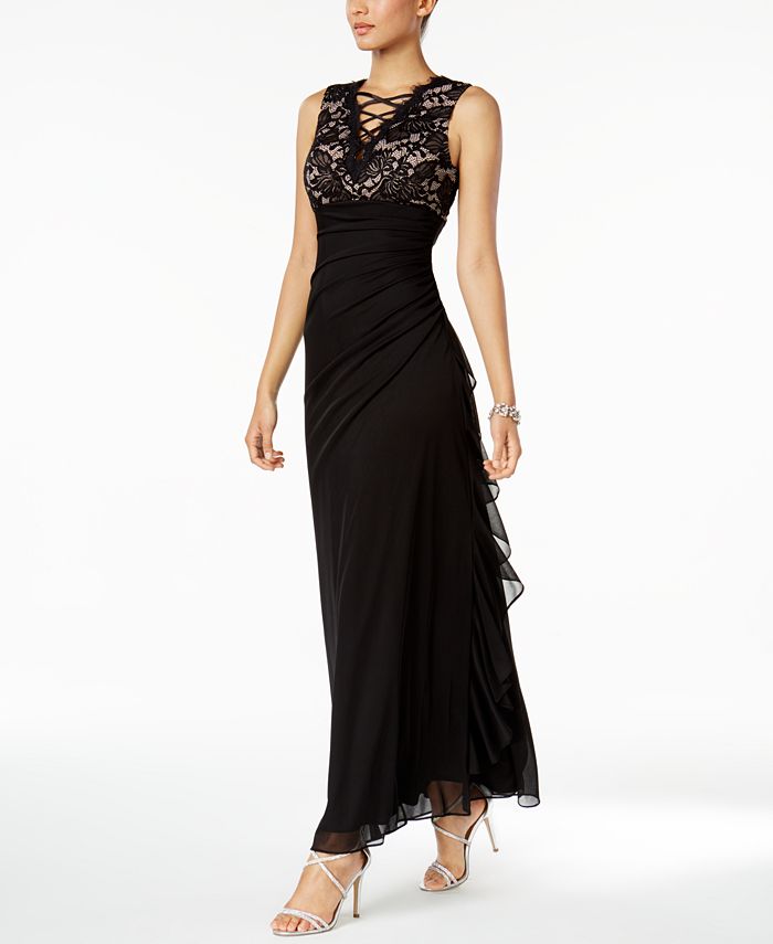 Betsy & Adam B&A by Betsy and Adam Ruched Lace Gown - Macy's