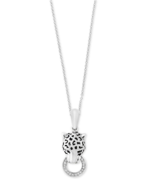 image of Signature by Effy Diamond Panther Head Pendant Necklace (1/8 ct. t.w.) in Sterling Silver