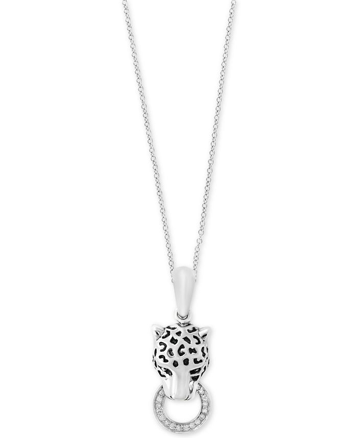 EFFY Collection - Diamond Panther Head Pendant Necklace (1/8 ct. t.w.) in Sterling Silver