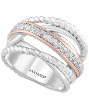image of Balissima by Effy Diamond Rope Twist Ring (1/10 ct. t.w.) in Sterling Silver and 14k Rose Gold