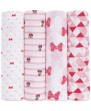 aden by aden + anais Baby Girls 4-Pack Minnie Mouse Cotton Swaddle Blankets