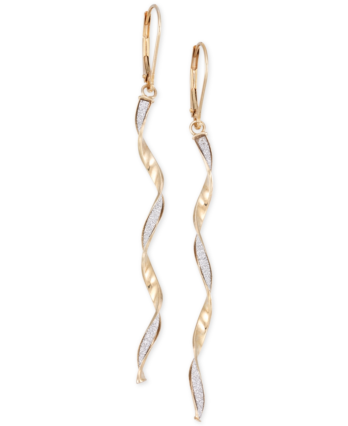 Twist Glitter Long Drop Earrings in 14k Gold - Yellow Gold