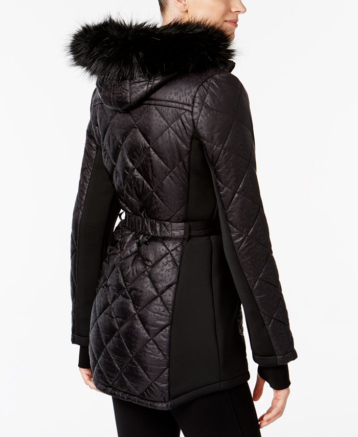 Michael Kors Active Faux-Fur Hooded Belted Puffer Coat - Macy's