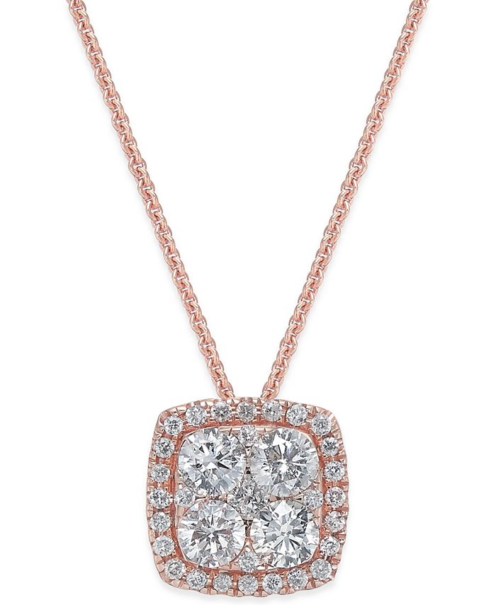 Macy's Diamond Cluster Halo Pendant Necklace (7/8 ct. t.w.) in 14k Rose ...