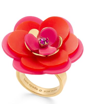 kate spade new york - Gold-Tone Pink Crystal Accent Flower Ring