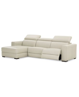 Nevio 3-pc Leather Sectional Sofa with Chaise, 1 Power Recliner and Articulating Headrests