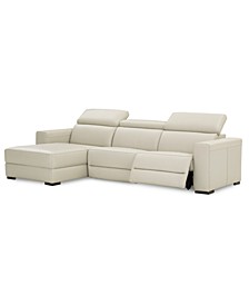 Nevio 3-pc Leather Sectional Sofa with Chaise, 1 Power Recliner and Articulating Headrests, Created for Macy's