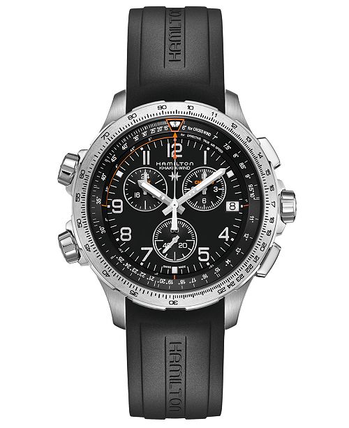 Hamilton Men S Khaki X Wind Black Rubber Strap Watch 46mm Reviews All Fine Jewelry Jewelry Watches Macy S