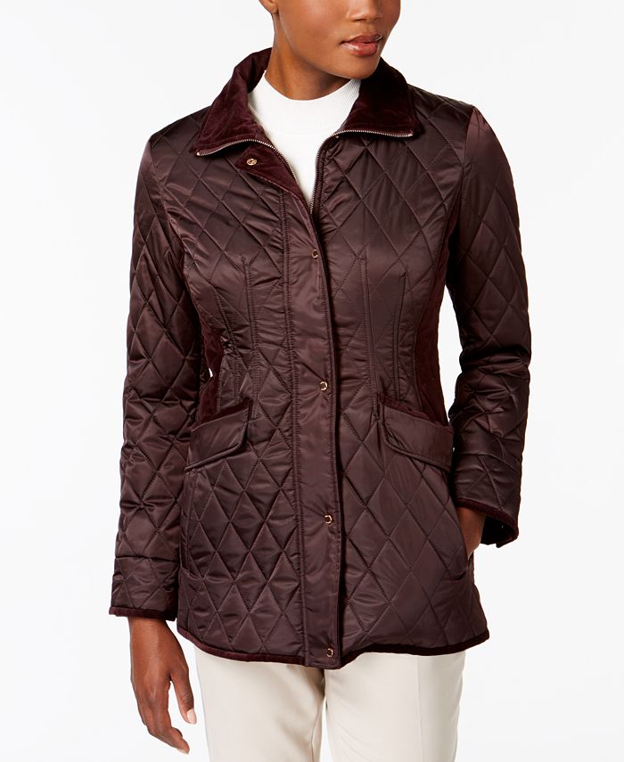 Vince Camuto Velvet-Trim Quilted Coat, Created for Macy's - Macy's