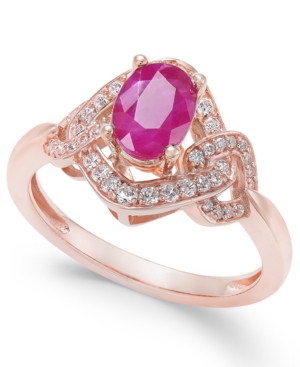 image of Certified Ruby (9/10 ct. t.w.) & Diamond (1/4 ct. t.w.) Ring in 14k Rose Gold