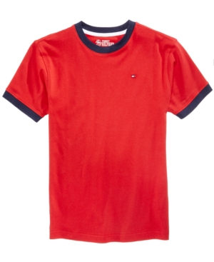 Shop Tommy Hilfiger Little Boys Contrast Trim Embroidered Logo Ken Tee In Red