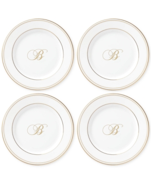 Lenox Federal Gold Monogram Tidbit Plates Set Of 4 Script Letters