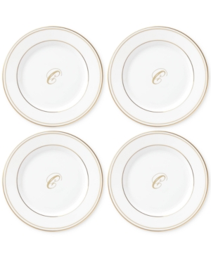 Lenox Federal Gold Monogram Tidbit Plates Set Of 4 Script Letters