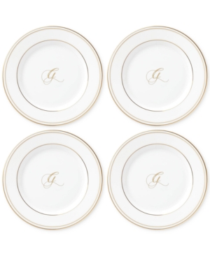 Lenox Federal Gold Monogram Tidbit Plates Set Of 4 Script Letters