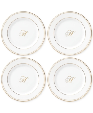 Lenox Federal Gold Monogram Tidbit Plates Set Of 4 Script Letters