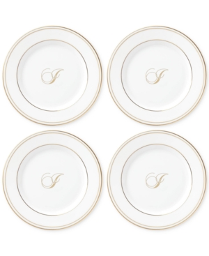 Lenox Federal Gold Monogram Tidbit Plates Set Of 4 Script Letters