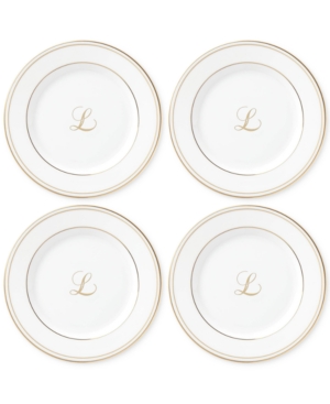 Lenox Federal Gold Monogram Tidbit Plates Set Of 4 Script Letters
