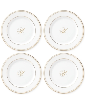 Lenox Federal Gold Monogram Tidbit Plates Set Of 4 Script Letters