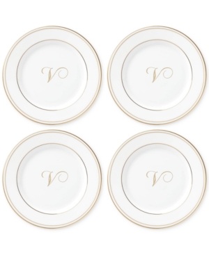 Lenox Federal Gold Monogram Tidbit Plates Set Of 4 Script Letters