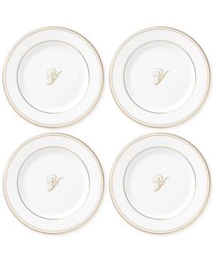Lenox Federal Gold Monogram Tidbit Plates Set Of 4 Script Letters