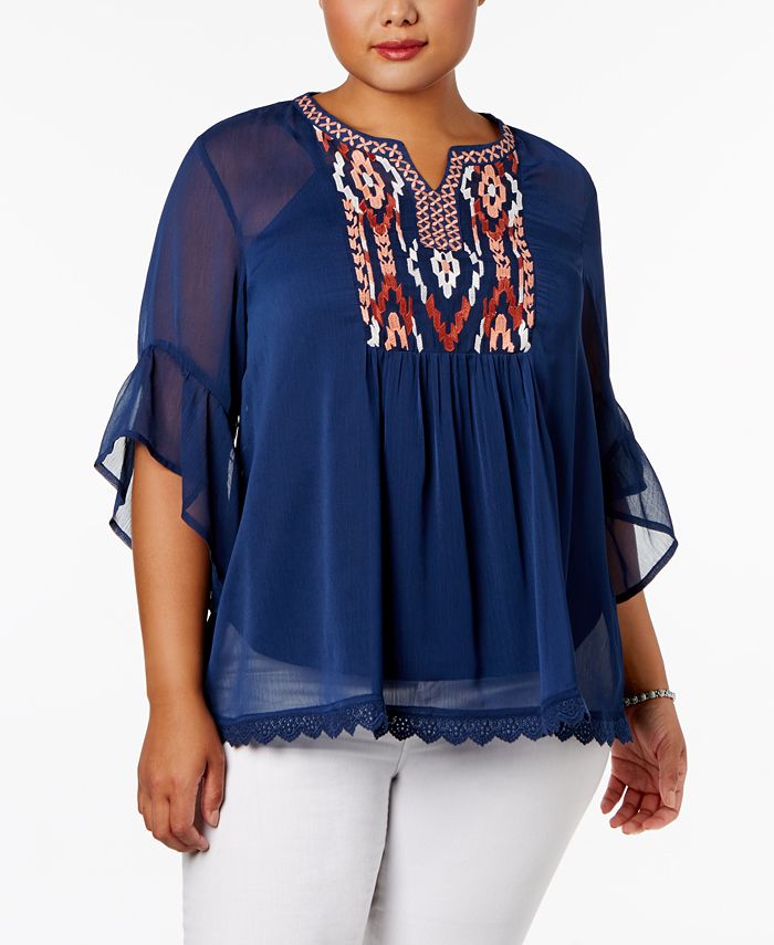 Style & Co Plus Size Embroidered Layered-Look Blouse, Created for Macy ...