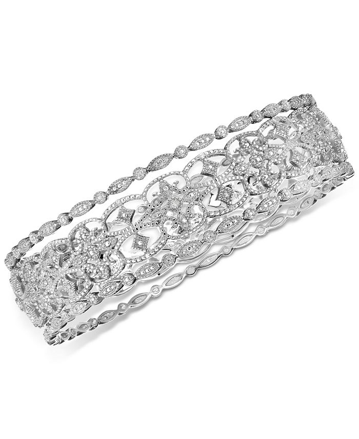 Macy's 3Pc. Set Diamonds Bangle Bracelets in Sterling Silver Macy's