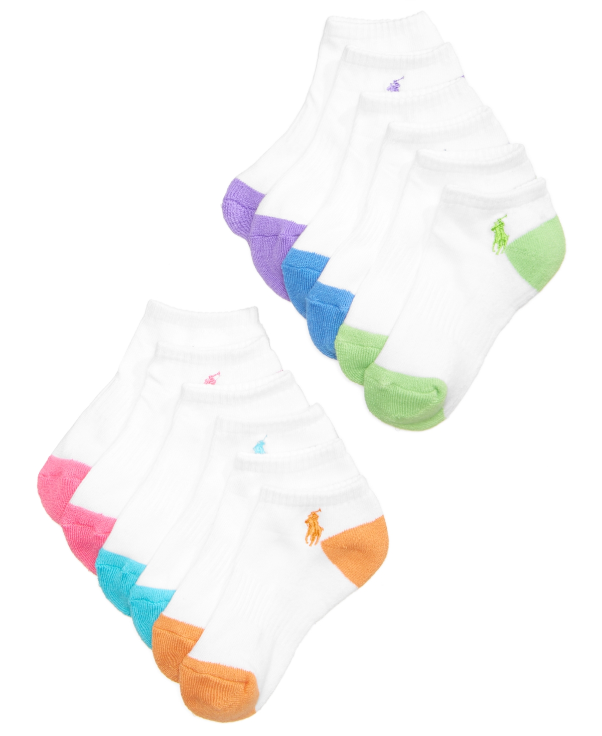 Ralph Lauren Kids' 6-pack Flat Knit Low-cut Socks, Little Girls & Big Girls In White Assorted